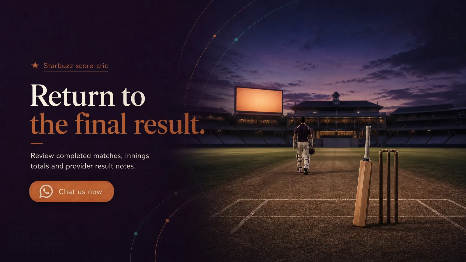 Return to the final result. Review completed matches, innings totals and provider result notes.